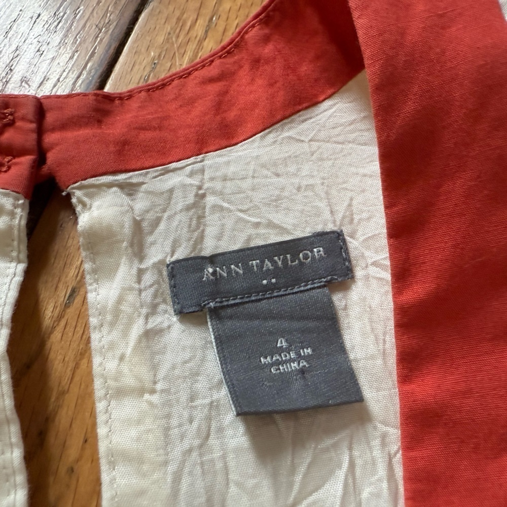 Ann Taylor 100% Cotton V Neck Sleeveless A Line White/Red Dress Women’s Sz 4 - Picture 6 of 15